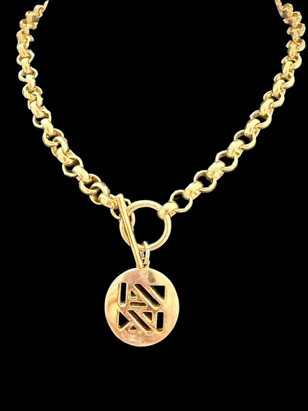 Vintage Anne Klein Chunky Gold Chain Logo Toggle Necklace 80s 90s Runway Stateme